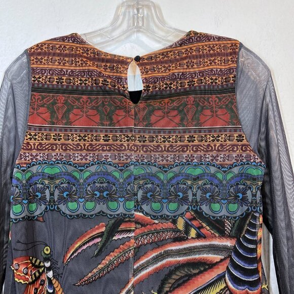 Desigual Blouse Top Tunic Floral Print Sheer Babydoll Medium - Picture 5 of 10